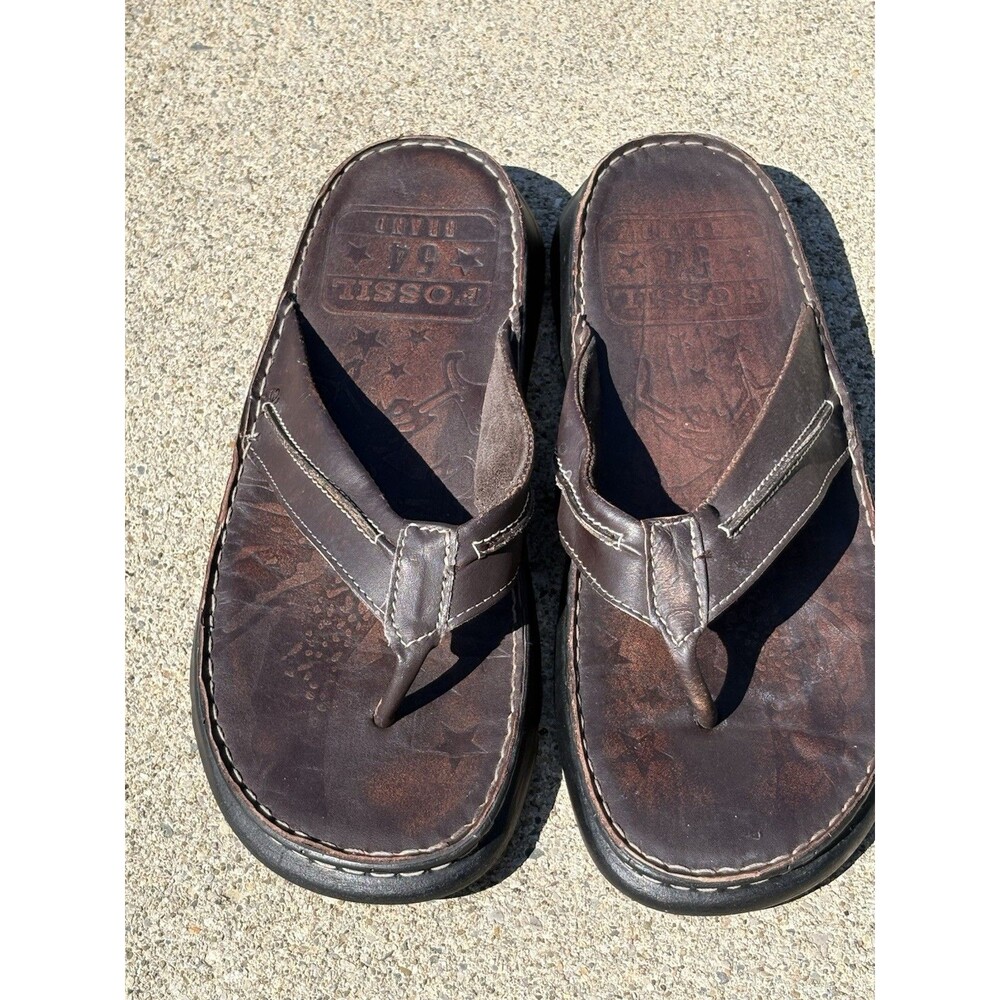 Fossil Flip Flop Thong Sandals Men's Size 12-13 Brown Leather Beach Pool